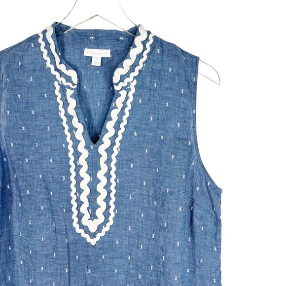 CHARTER CLUB Light Blue Linen Sleeveless Tunic Top with White Piping Trim size L - Picture 3 of 8